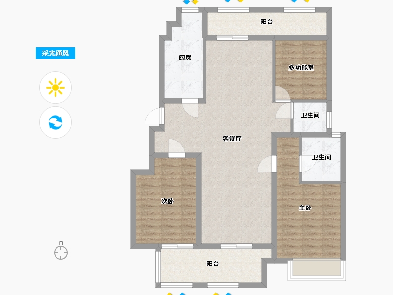 江苏省-苏州市-金辉正荣花漫四季E户型120m²-98.12-户型库-采光通风