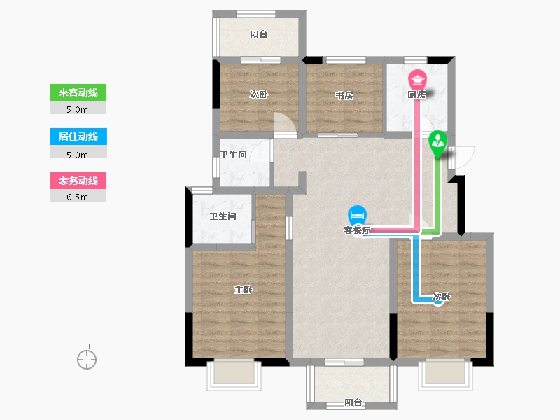 江苏省-苏州市-奥园观湖悦府3号楼,5号楼A3户型112m²-90.11-户型库-动静线