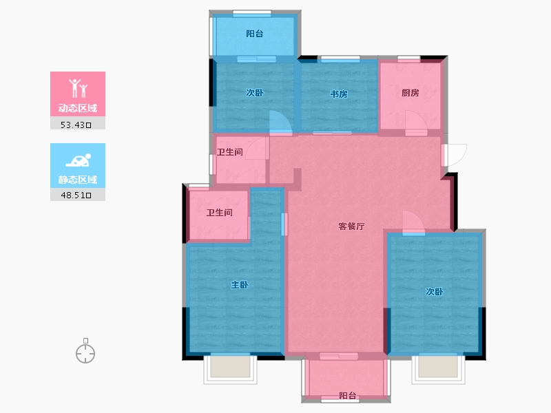 江苏省-苏州市-奥园观湖悦府3号楼,5号楼A3户型112m²-90.11-户型库-动静分区