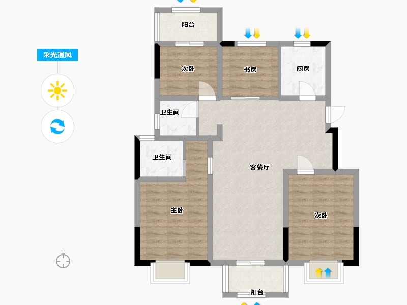 江苏省-苏州市-奥园观湖悦府3号楼,5号楼A3户型112m²-90.11-户型库-采光通风