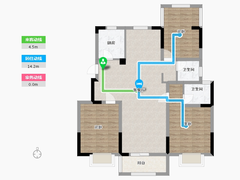 江苏省-苏州市-奥园观湖悦府6,7,10栋A6户型118m²-95.25-户型库-动静线