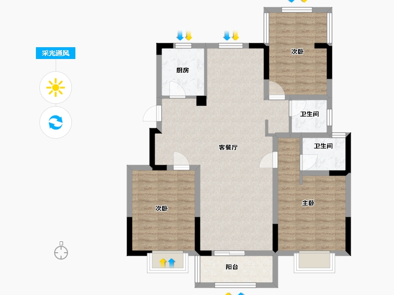 江苏省-苏州市-奥园观湖悦府6,7,10栋A6户型118m²-95.25-户型库-采光通风