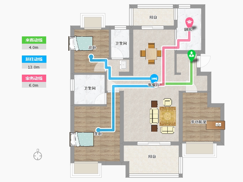 江苏省-苏州市-新力云语铂园乐活8,9栋户型104m²-83.00-户型库-动静线