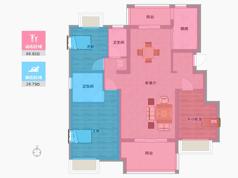 江苏省-苏州市-新力云语铂园乐活8,9栋户型104m²-83.00-户型库-动静分区