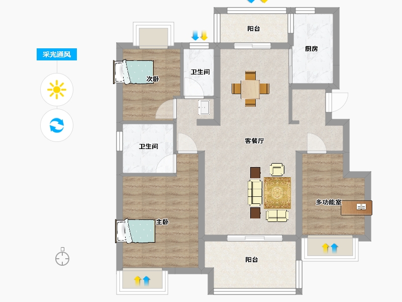 江苏省-苏州市-新力云语铂园乐活8,9栋户型104m²-83.00-户型库-采光通风