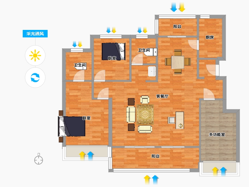 江苏省-苏州市-新力云语铂园豁达11,20栋123m²-97.99-户型库-采光通风