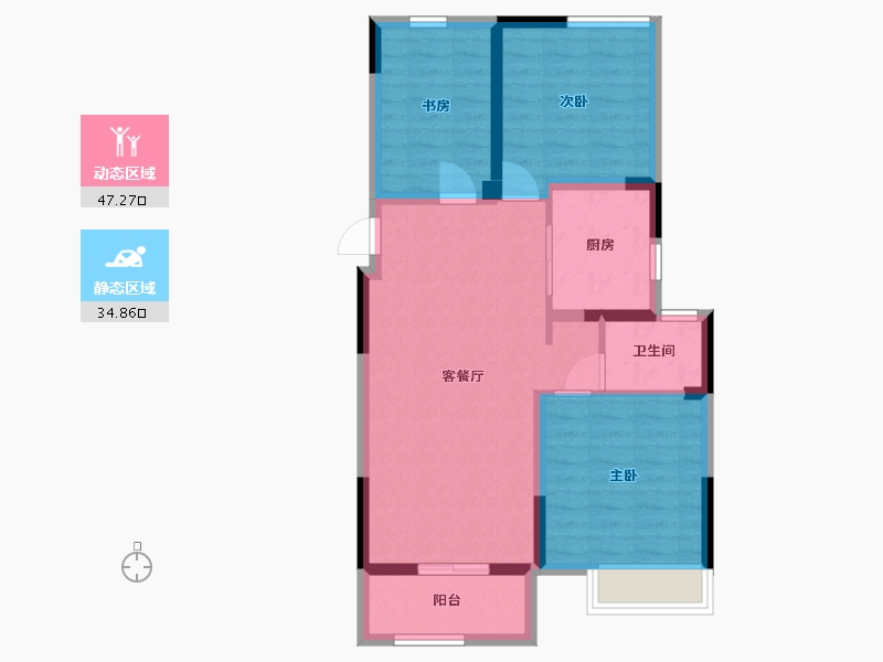 江苏省-苏州市-蔚蓝四季90㎡户型-73.17-户型库-动静分区