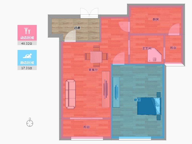 江苏省-苏州市-宝韵铂宫1-B户型71m²-56.93-户型库-动静分区