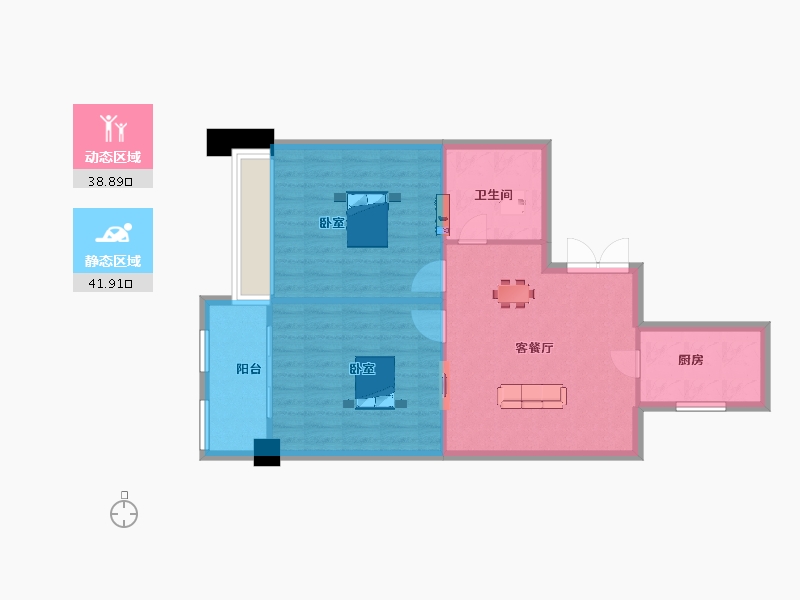 江苏省-苏州市-宝韵铂宫2-F户型92m²-73.82-户型库-动静分区