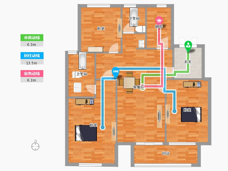 江苏省-苏州市-宝韵铂宫1-C户型140m²-111.12-户型库-动静线