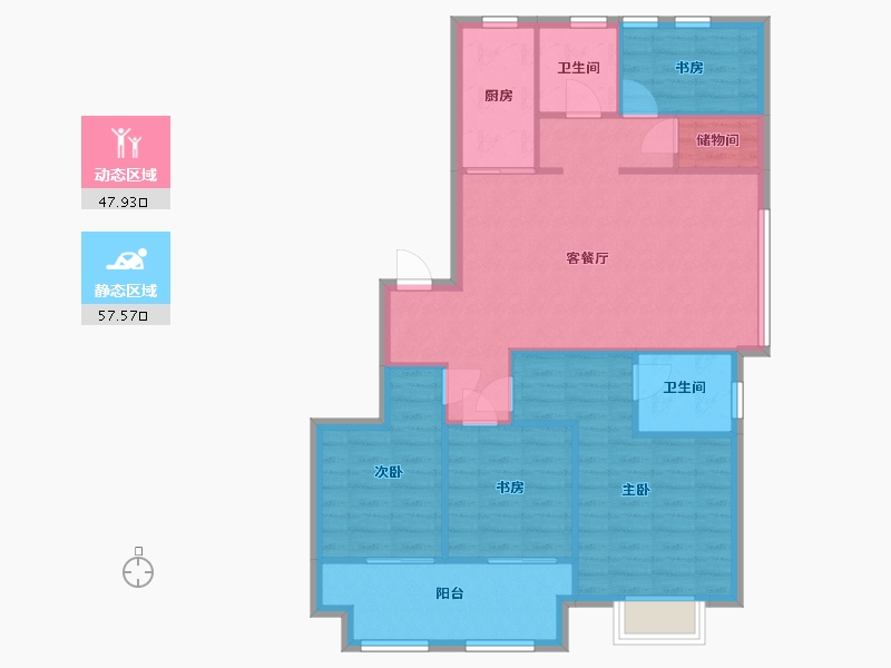 江苏省-苏州市-金辉悠步临湖C户型120m²-96.00-户型库-动静分区