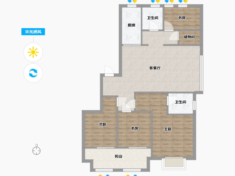 江苏省-苏州市-金辉悠步临湖C户型120m²-96.00-户型库-采光通风