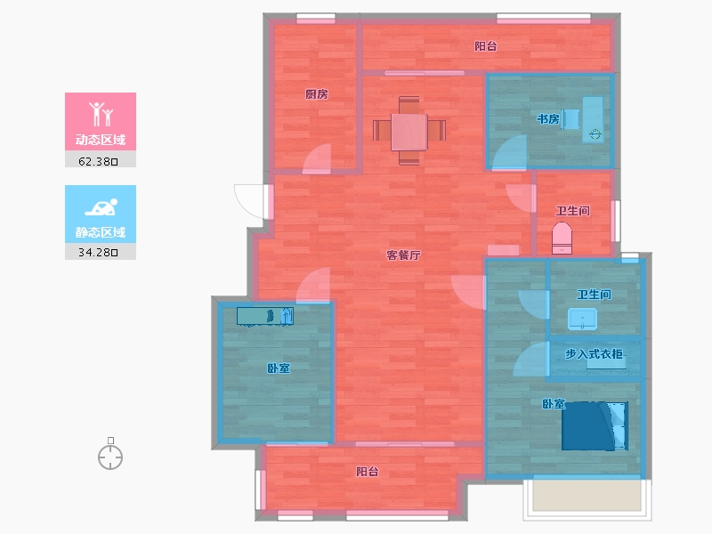 江苏省-苏州市-金辉悠步临湖B户型110m²-87.83-户型库-动静分区