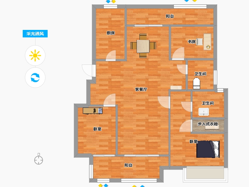 江苏省-苏州市-金辉悠步临湖B户型110m²-87.83-户型库-采光通风