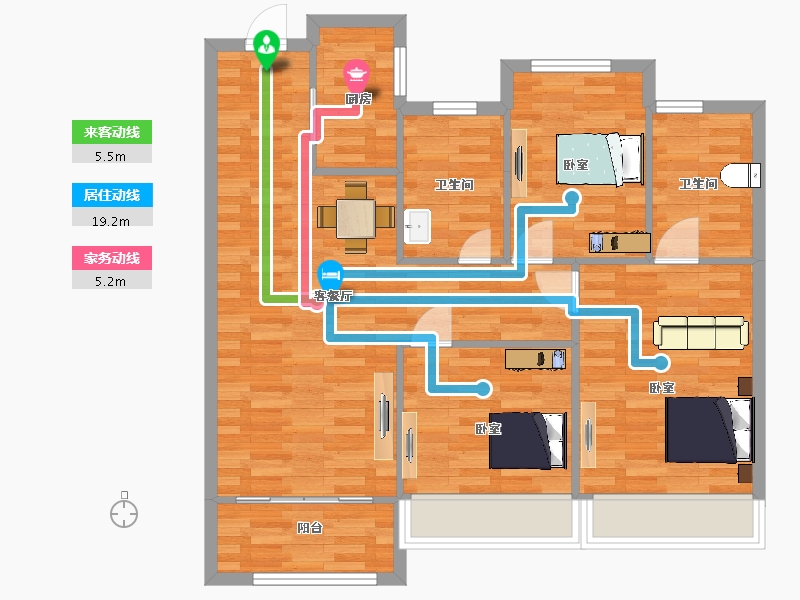 江苏省-苏州市-姑苏金茂悦10,2栋,D户型110m²-87.82-户型库-动静线