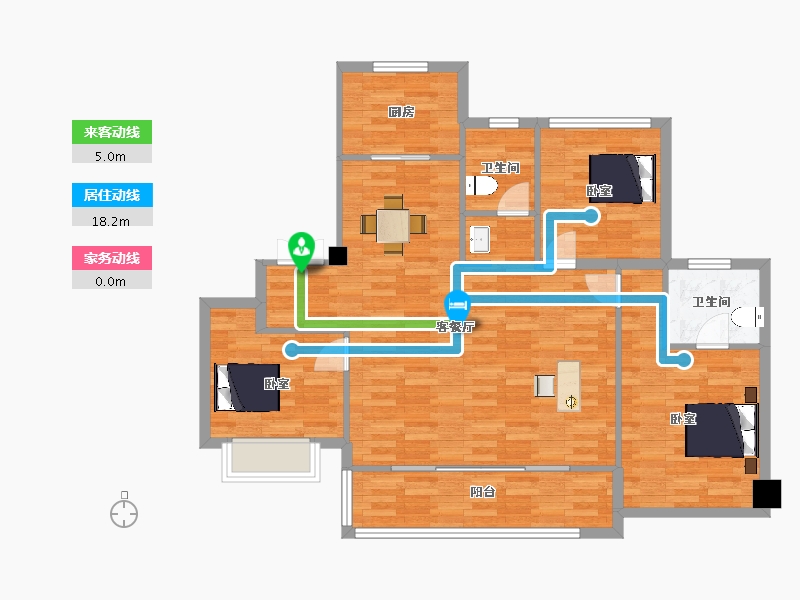 江苏省-苏州市-中铁诺德姑苏上府高层F户型125m²-99.86-户型库-动静线