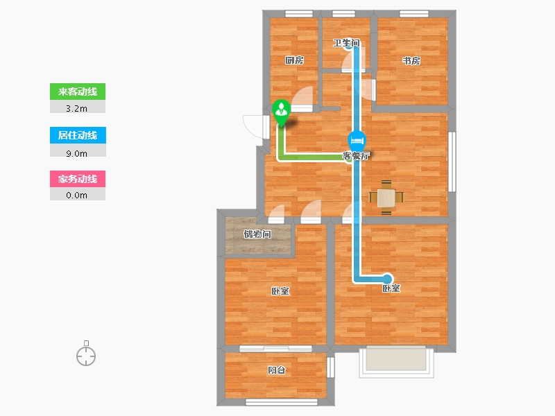 江苏省-苏州市-奥园观湖悦府8号楼,6号楼A9户型90m²-71.99-户型库-动静线