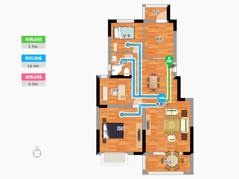 江苏省-苏州市-奥园观湖悦府,7号楼,9号楼A8户型90m²-72.24-户型库-动静线