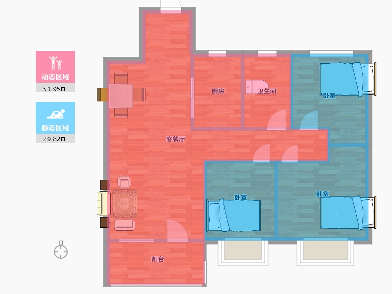 山东省-青岛市-衡山学府10,15栋93㎡-74.39-户型库-动静分区