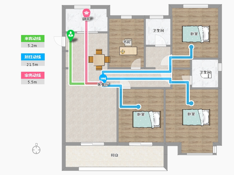 山东省-青岛市-信达金地蓝庭1,2栋136m²-109.45-户型库-动静线