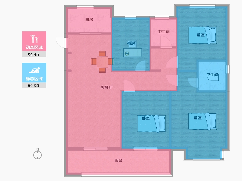 山东省-青岛市-信达金地蓝庭1,2栋136m²-109.45-户型库-动静分区