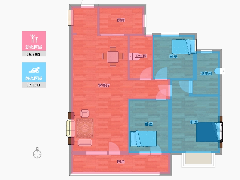 山东省-青岛市-蓝光雍锦半岛1，2号楼105m²-84.00-户型库-动静分区