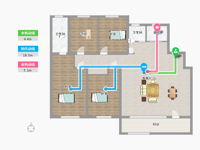 山东省-青岛市-金沙滩壹号I户型188m²-150.75-户型库-动静线