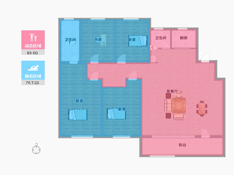 山东省-青岛市-金沙滩壹号I户型188m²-150.75-户型库-动静分区