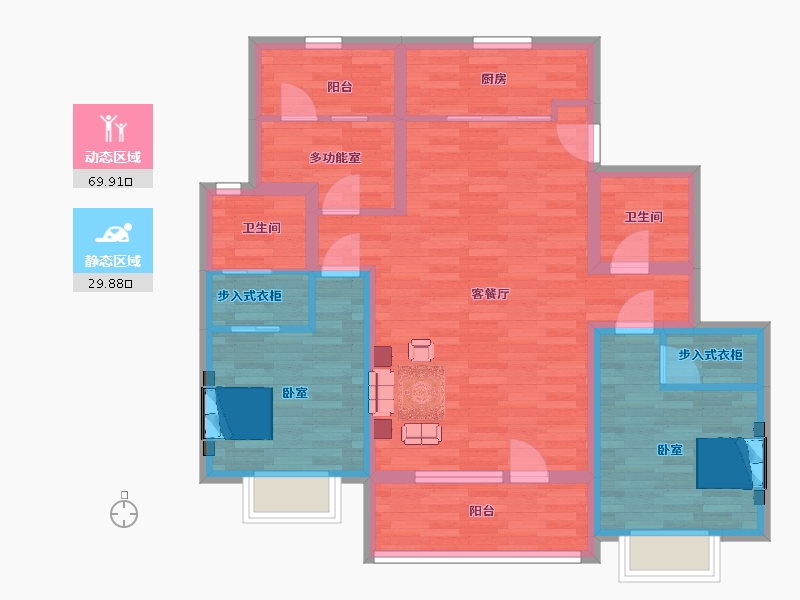 山东省-青岛市-未来星城15号楼,13号楼110m²-88.00-户型库-动静分区