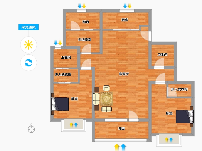 山东省-青岛市-未来星城15号楼,13号楼110m²-88.00-户型库-采光通风