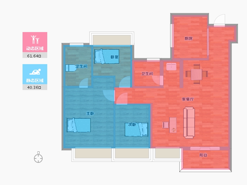 江苏省-苏州市-阳光城檀苑高层2,6栋F-115㎡-95.44-户型库-动静分区