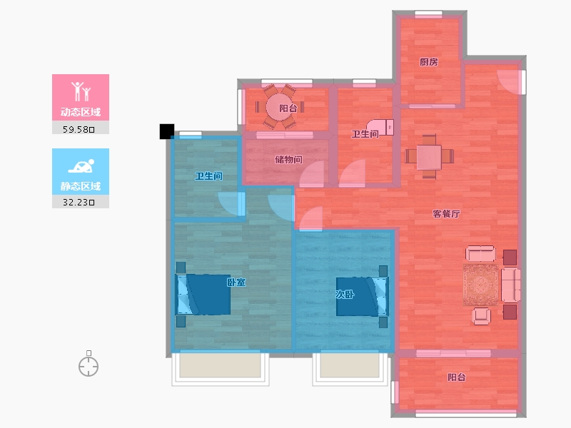 江苏省-苏州市-龙湖大境天成1,13,40,41栋103㎡-82.00-户型库-动静分区