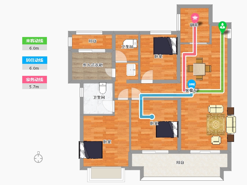 江苏省-苏州市-龙湖大境天成10,11,20栋120㎡-95.99-户型库-动静线