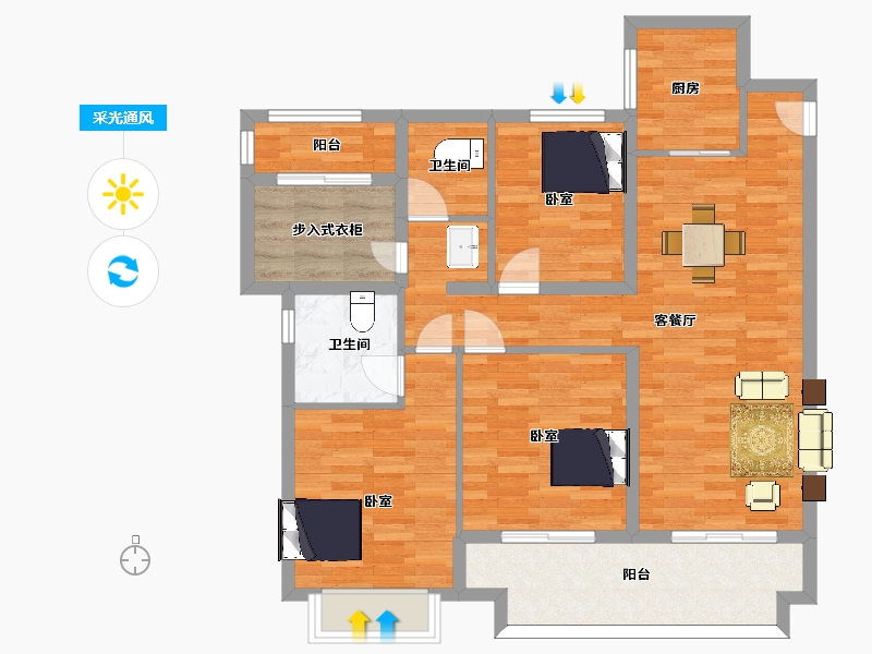 江苏省-苏州市-龙湖大境天成10,11,20栋120㎡-95.99-户型库-采光通风