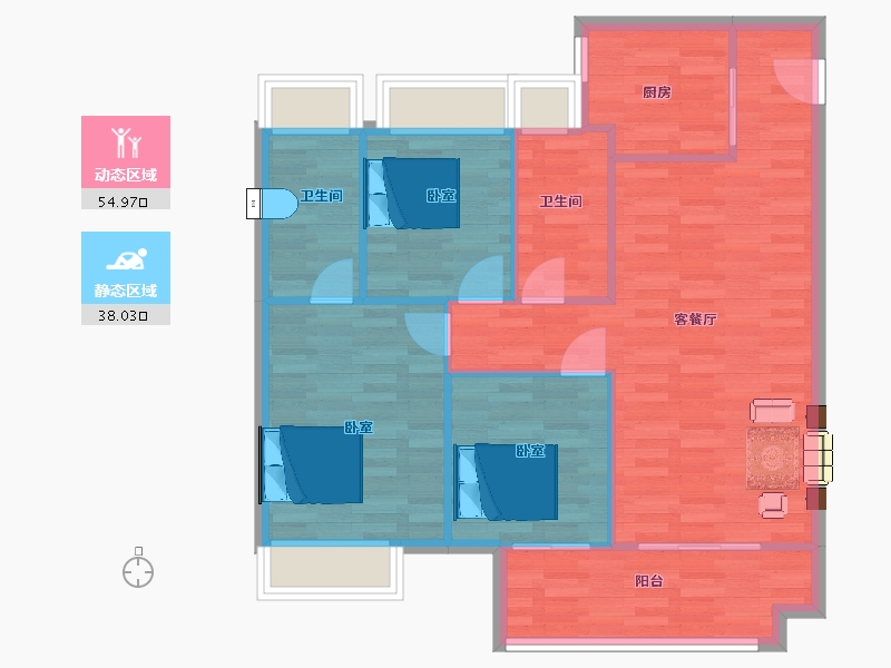 江苏省-苏州市-旭辉公元萃庭2,4栋106㎡-85.00-户型库-动静分区