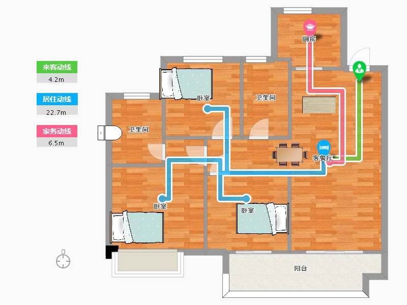 江苏省-苏州市-甪澄时光花园7,9栋B1户型104m²-82.96-户型库-动静线