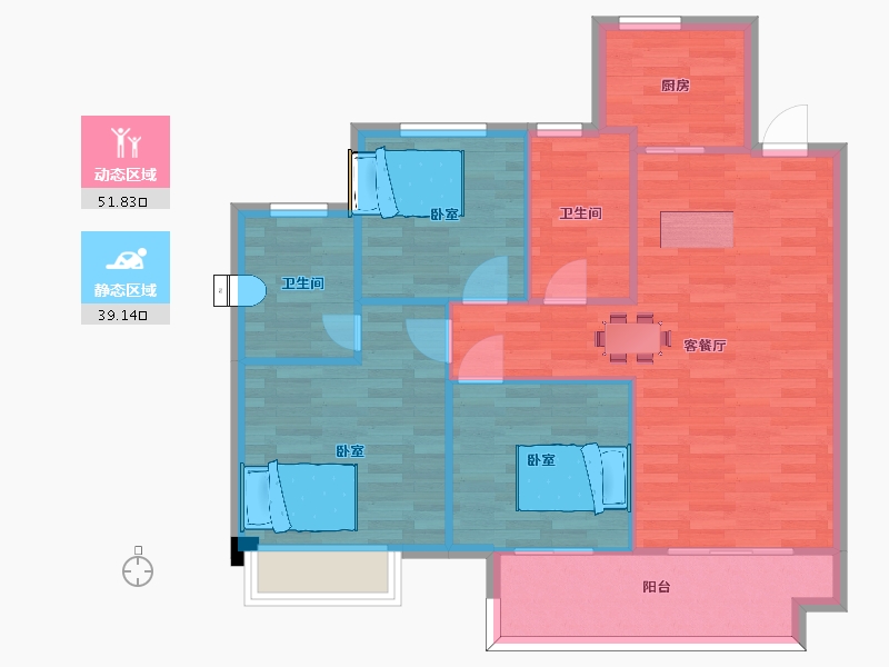 江苏省-苏州市-甪澄时光花园7,9栋B1户型104m²-82.96-户型库-动静分区