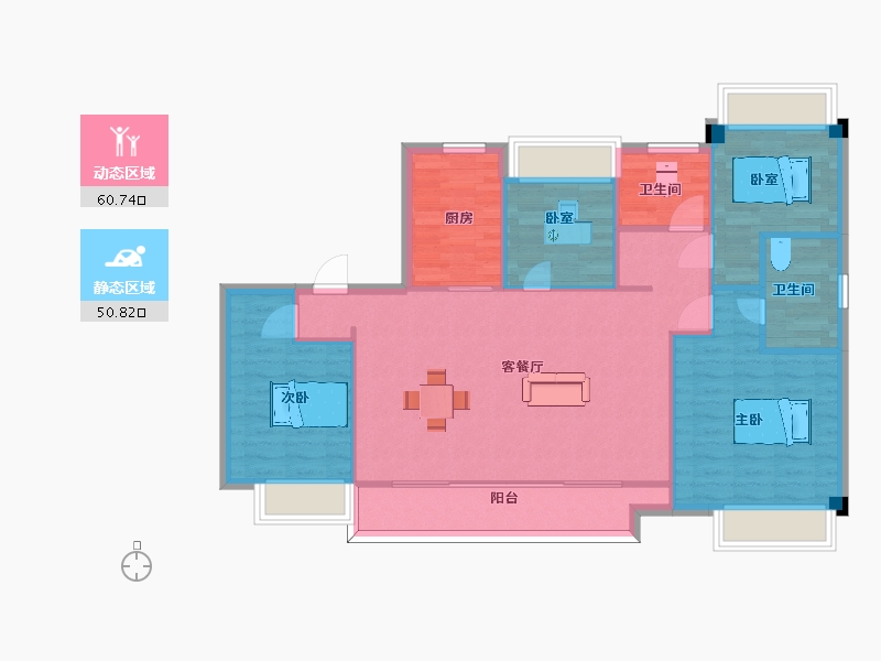 江苏省-苏州市-甪澄时光花园13,5,8栋A2户型127m²-101.96-户型库-动静分区