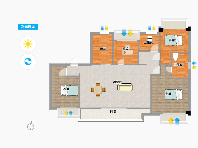 江苏省-苏州市-甪澄时光花园13,5,8栋A2户型127m²-101.96-户型库-采光通风