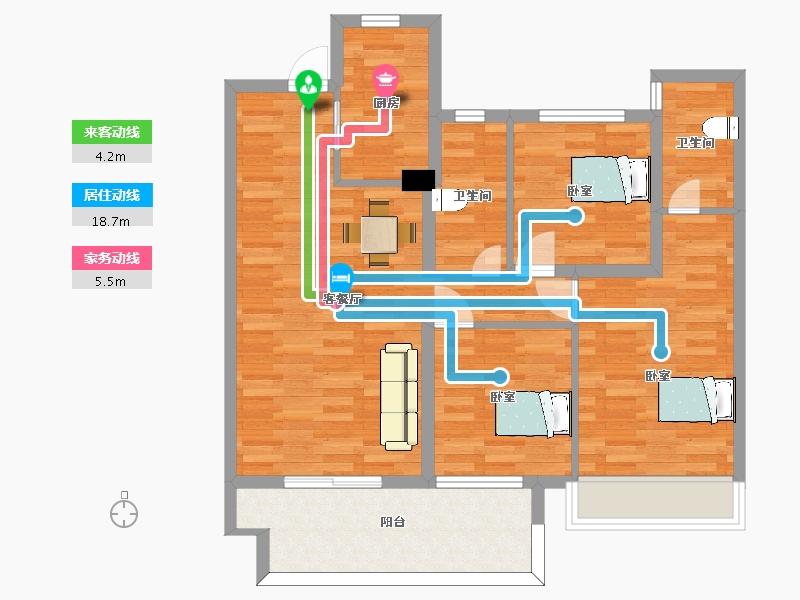 江苏省-苏州市-旭辉和风7,8,1栋B户型105m²-84.00-户型库-动静线