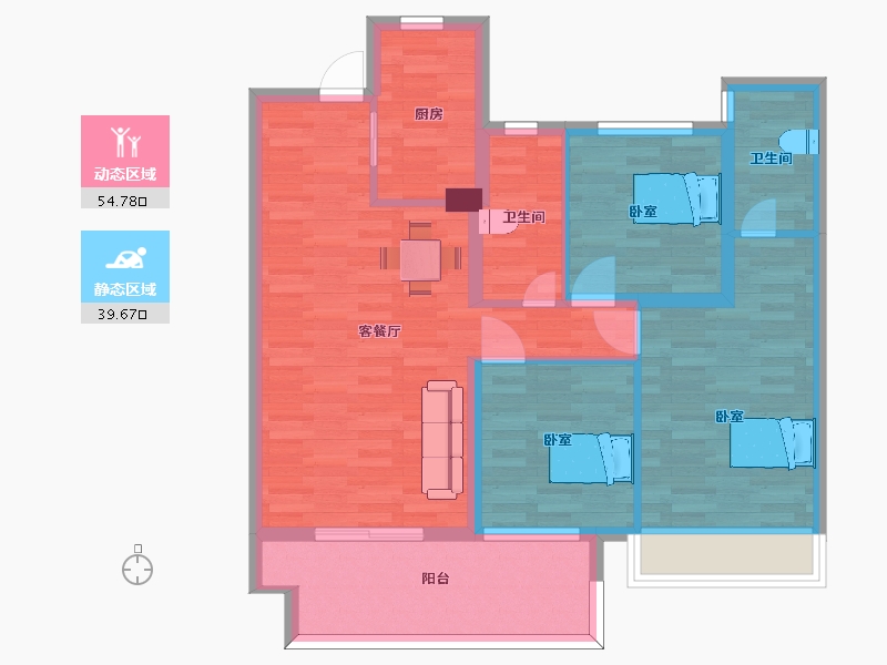 江苏省-苏州市-旭辉和风7,8,1栋B户型105m²-84.00-户型库-动静分区