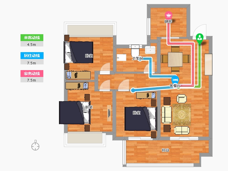 江苏省-苏州市-旭辉和风11,12,5栋D户型100m²-79.81-户型库-动静线