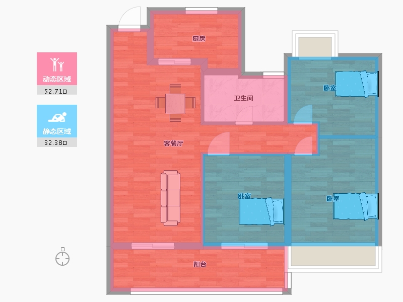 江苏省-苏州市-都会上品花园1,2栋95m²-76.00-户型库-动静分区