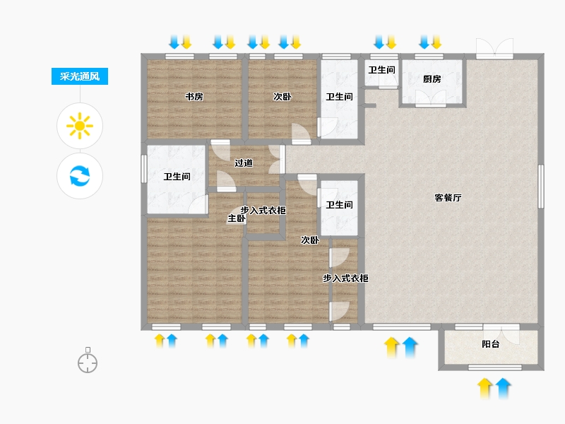 江苏省-南京市-长发都市诸公17幢,18幢,24幢207m²-165.01-户型库-采光通风