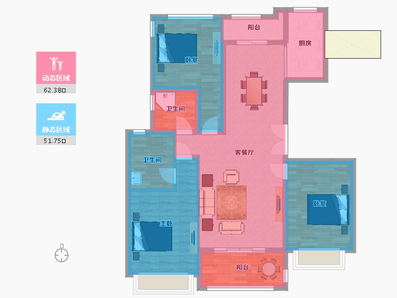 江苏省-南京市-绿城云栖玫瑰园2幢,24幢128㎡户型-102.34-户型库-动静分区