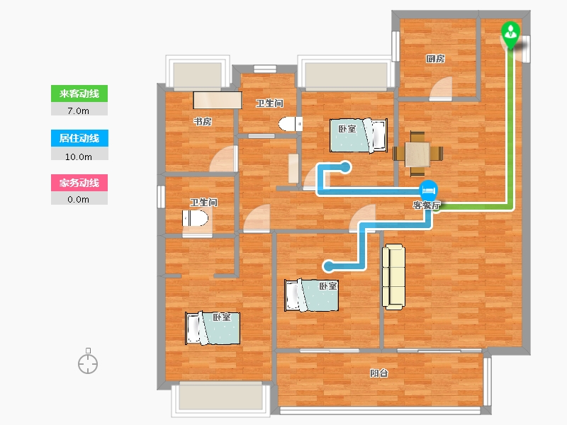 江苏省-苏州市-天鹅港华庭31,三区28栋A户型129m²-102.99-户型库-动静线