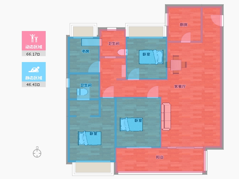 江苏省-苏州市-天鹅港华庭31,三区28栋A户型129m²-102.99-户型库-动静分区