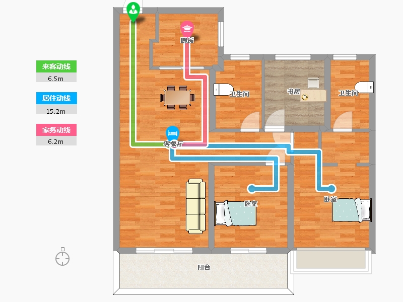 江苏省-苏州市-天鹅港华庭31,三区28栋B户型115m²-91.99-户型库-动静线