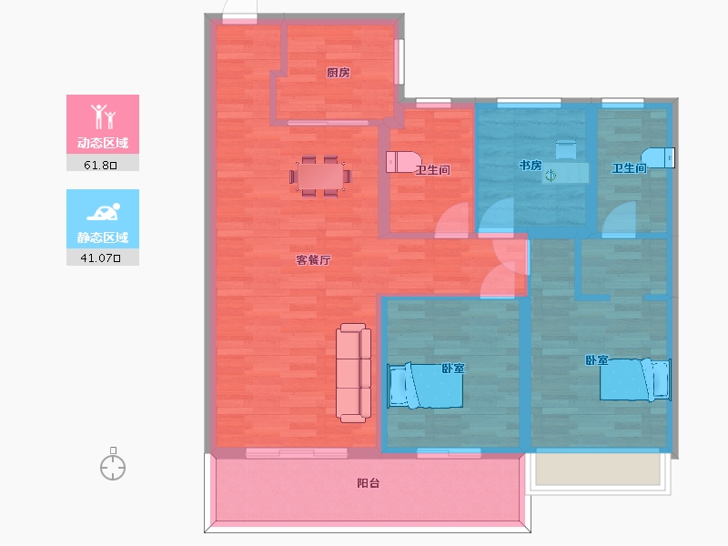 江苏省-苏州市-天鹅港华庭31,三区28栋B户型115m²-91.99-户型库-动静分区