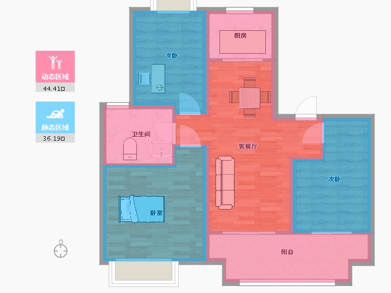 江苏省-苏州市-印江南花园1,6,7栋90m²-71.99-户型库-动静分区